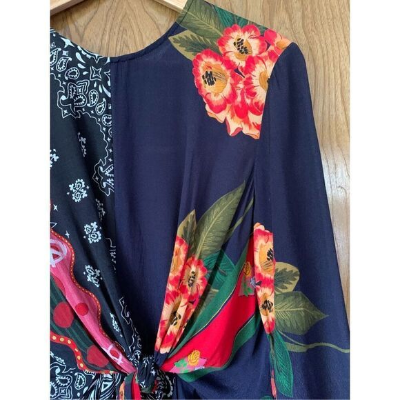 Desigual Dana Draped Print Mini Dress Blue Multi Size 6 - Picture 6 of 12